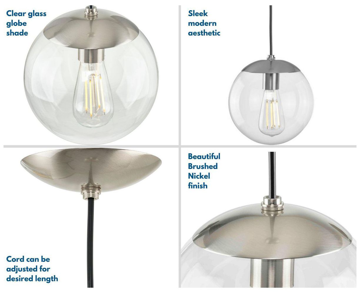 Atwell Collection 8-inch Clear Glass Globe Small Hanging Pendant Light