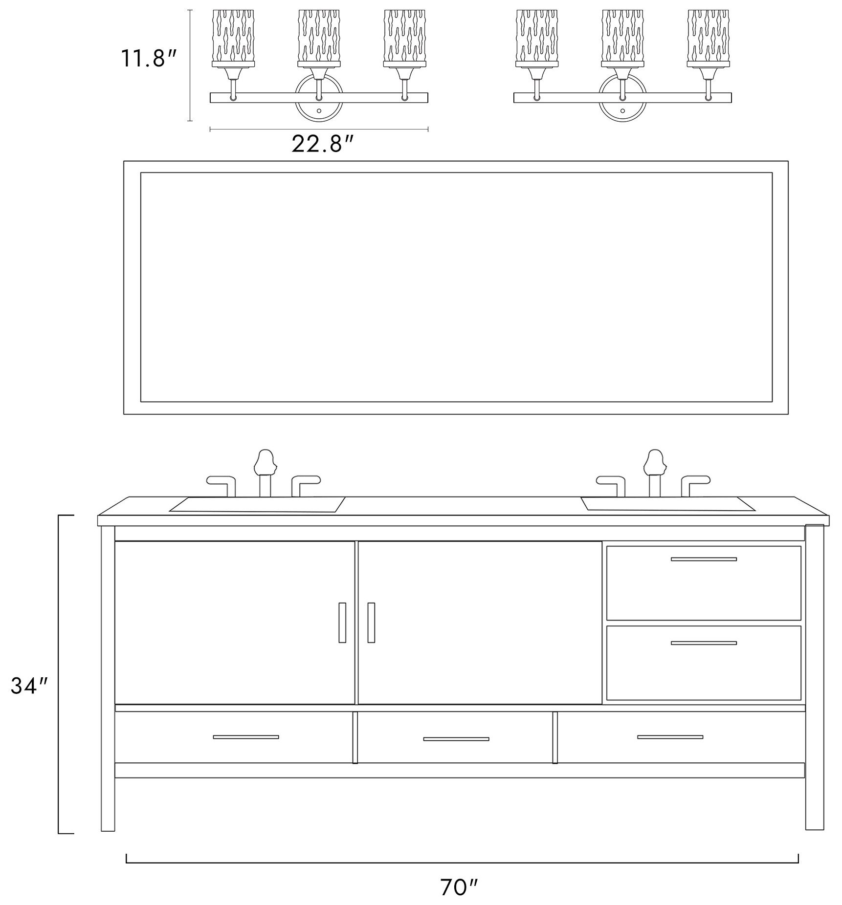 Atymonify 3-Light Glass Bath Vanity Light - Made to Order
