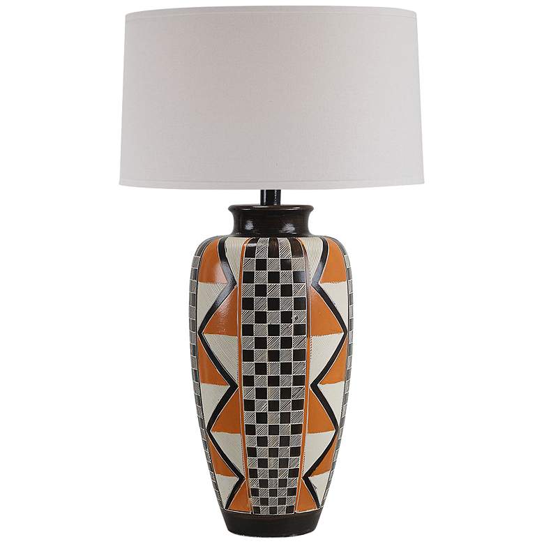 Image 2 Atzi Orange Dark Brown Multi Hydrocal Vase Table Lamp