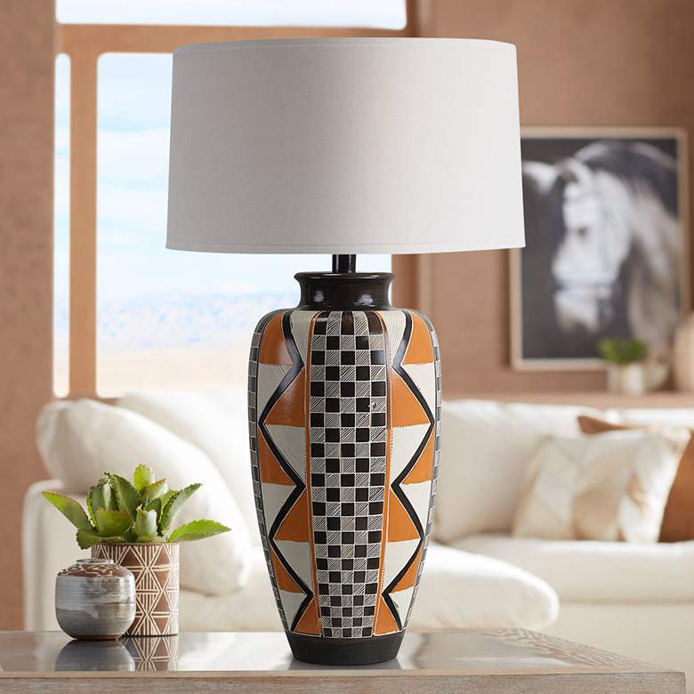Image 1 Atzi Orange Dark Brown Multi Hydrocal Vase Table Lamp