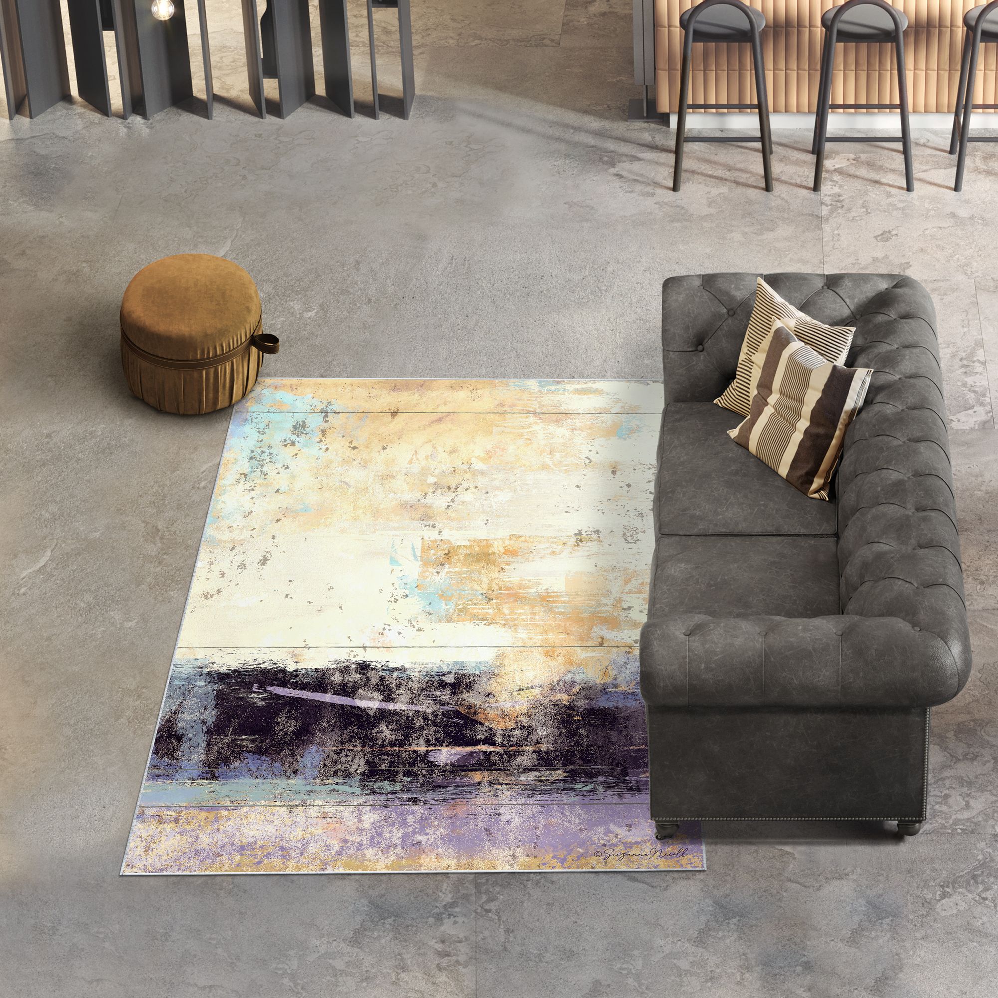 Image 2 Aubergine II Washable Abstract Art Area Rug size 5'x8' more views