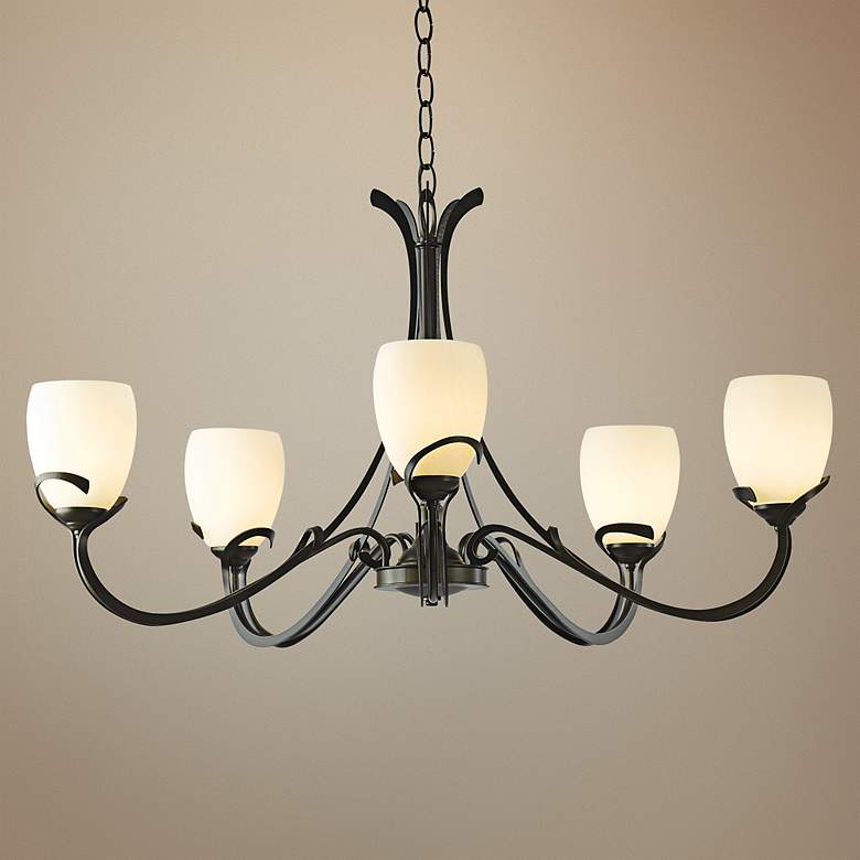 Image 1 Aubrey 33 3/4 inch Wide Dark Smoke Chandelier w/ Opal Glass