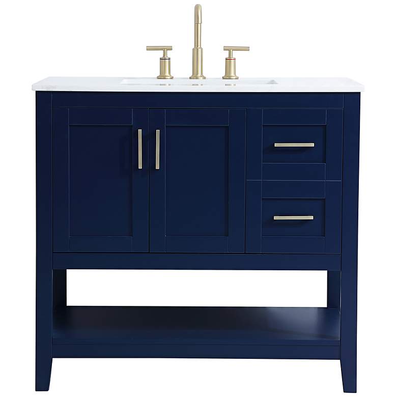 Image 2 Aubrey 36" Wide Blue 3-Door Single Sink Bathroom Vanity
