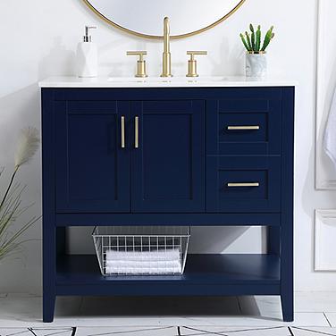 Aubrey 36" Wide Blue 3-Door Single Sink Bathroom Vanity