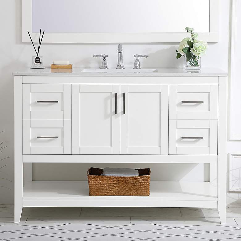 Image 1 Aubrey 48" Wide White 4-Door Single Sink Bathroom Vanity