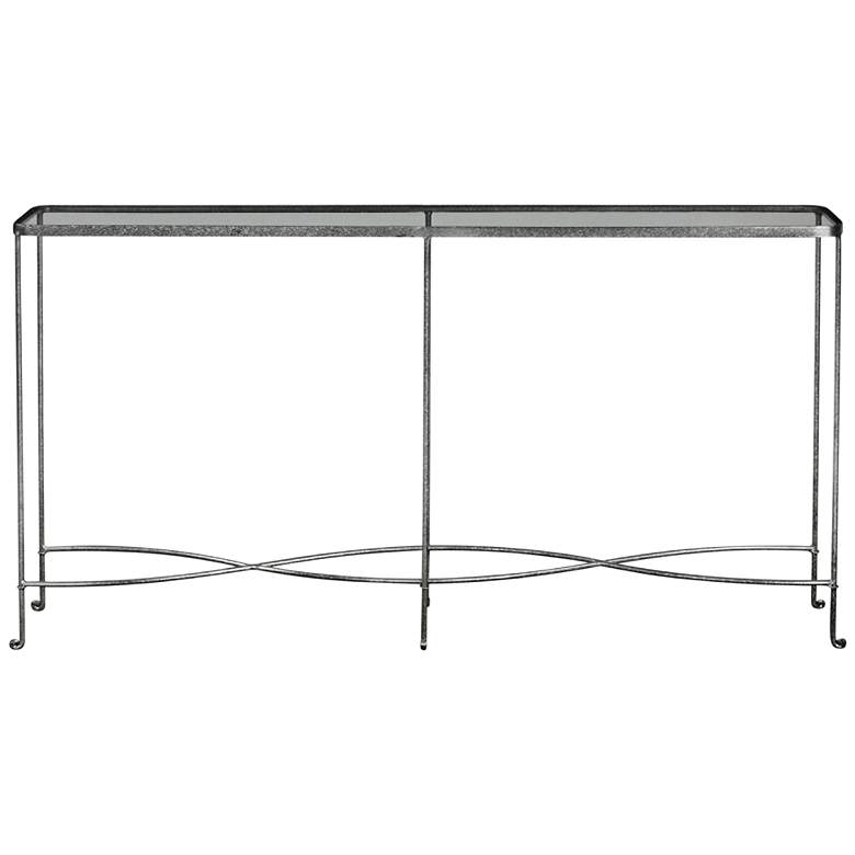 Image 1 Aubrey 55" Wide Glass Top Silver Iron Modern Console Table
