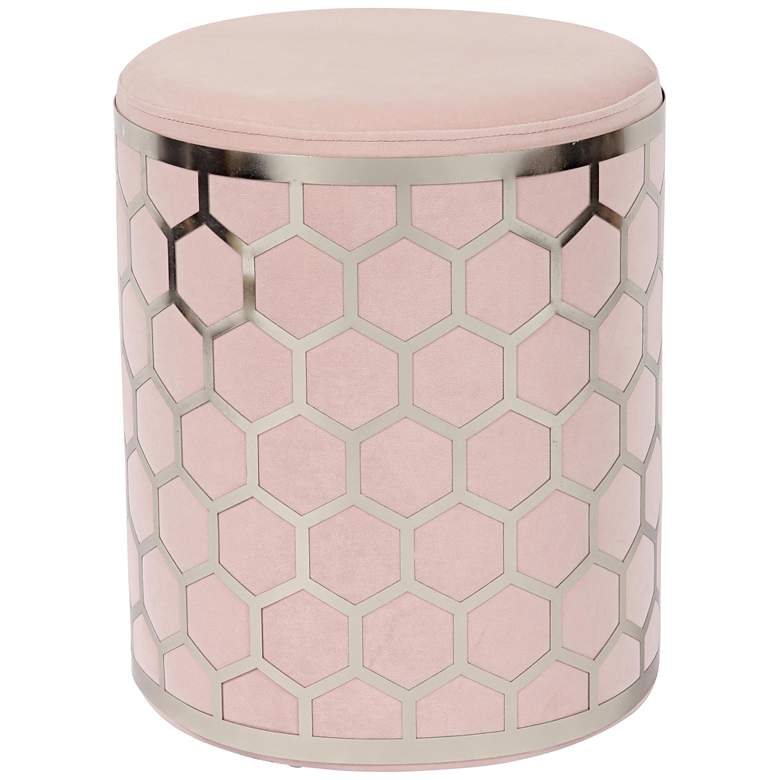 Image 1 Aubrey Blush Velvet Brushed Geometric Pattern Ottoman