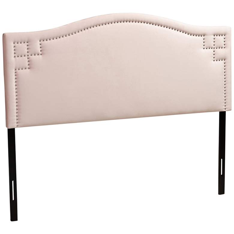 Image 1 Aubrey Light Pink Velvet Fabric Upholstered Full Headboard