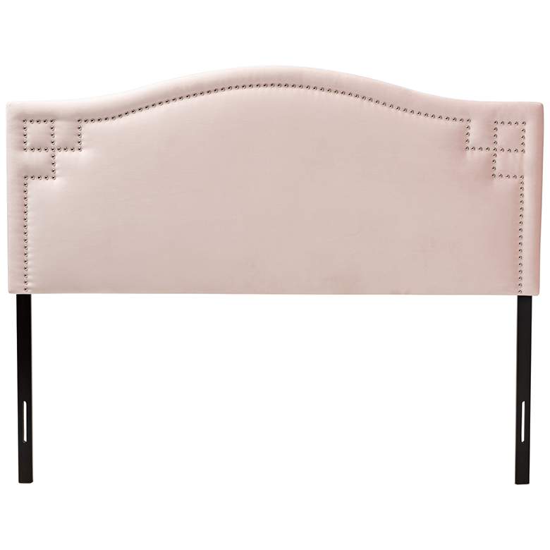 Image 2 Aubrey Light Pink Velvet Fabric Upholstered Full Headboard more views