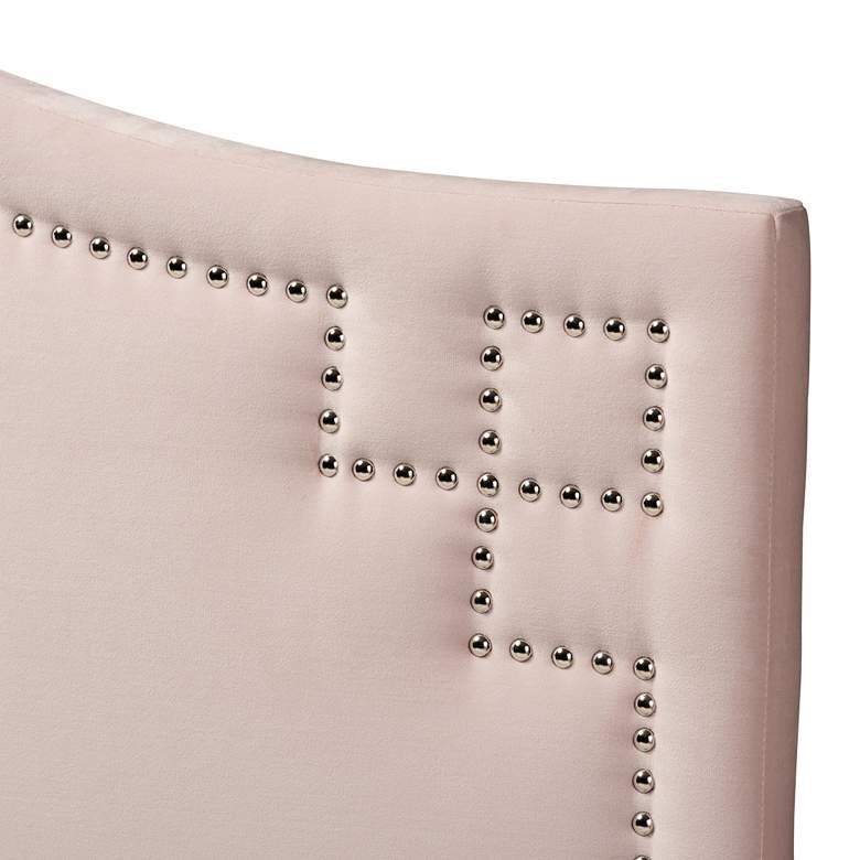 Image 3 Aubrey Light Pink Velvet Fabric Upholstered Full Headboard more views