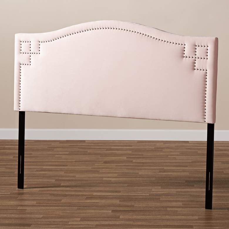 Image 5 Aubrey Light Pink Velvet Fabric Upholstered Full Headboard more views