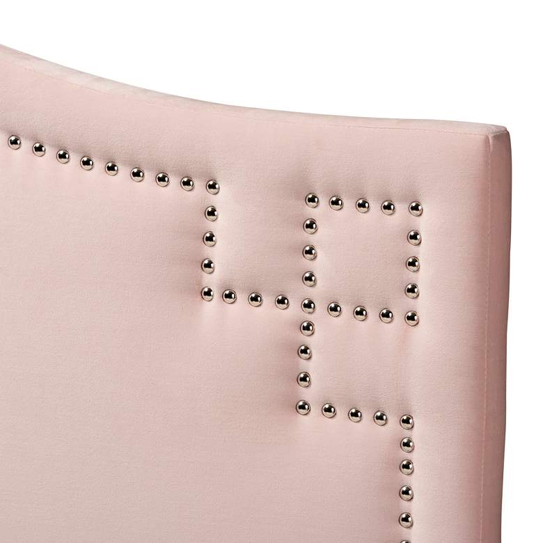 Image 3 Aubrey Light Pink Velvet Fabric Upholstered Queen Headboard more views