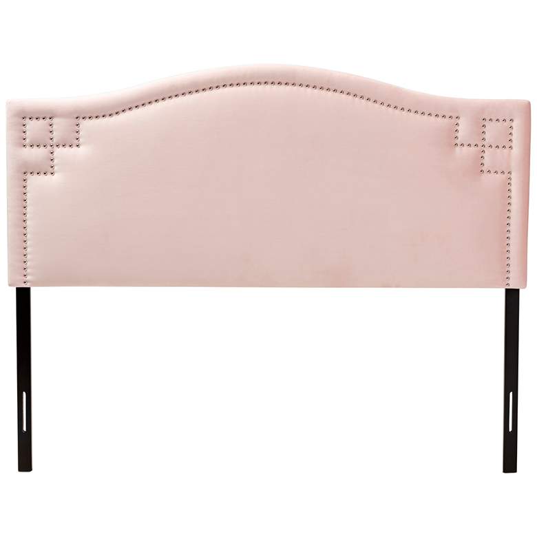 Image 4 Aubrey Light Pink Velvet Fabric Upholstered Queen Headboard more views
