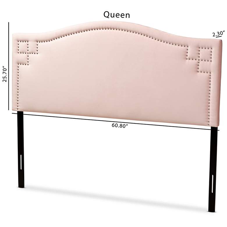 Image 6 Aubrey Light Pink Velvet Fabric Upholstered Queen Headboard more views