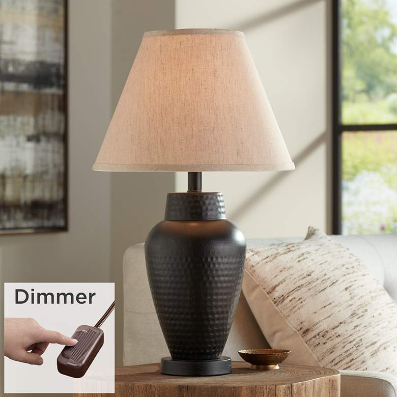 Auburn Hammered Bronze Table Lamp with Table Top Dimmer