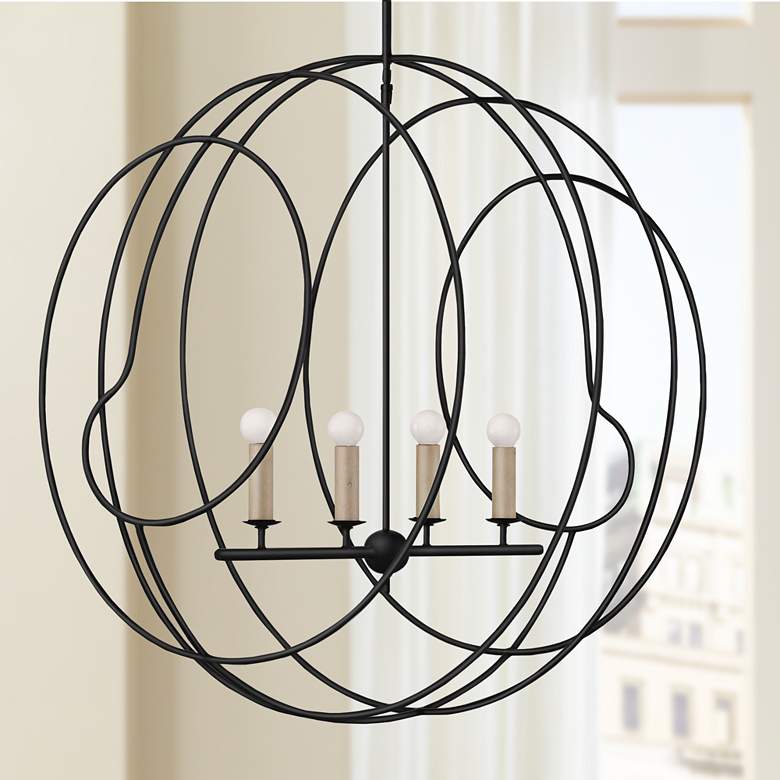 Image 1 Auden Orb 33 1/4 inch Wide Antique Black 4-Light Chandelier