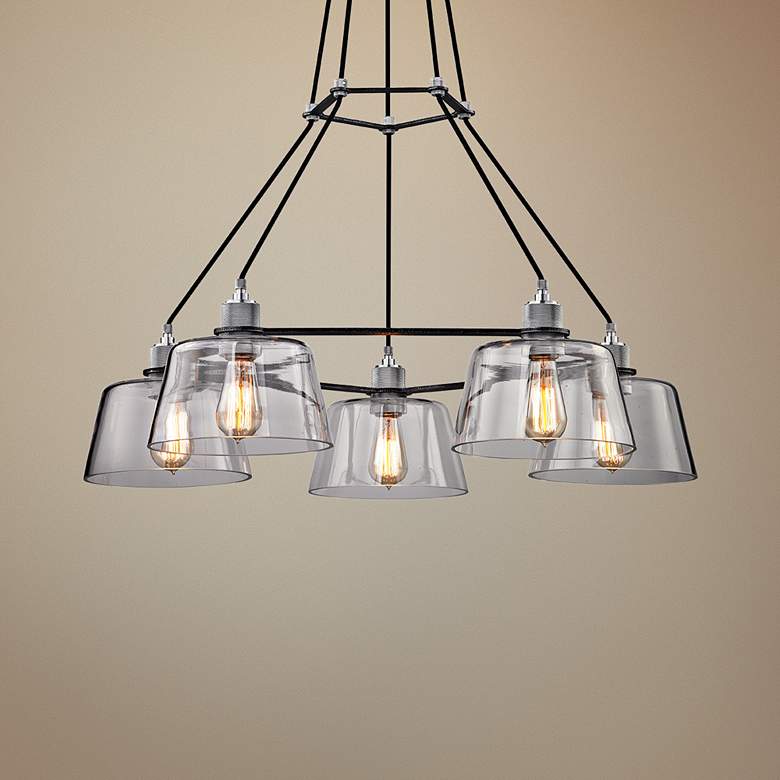 Image 1 Audiophile 35 1/2"W Silver and Aluminum 5-Light Chandelier