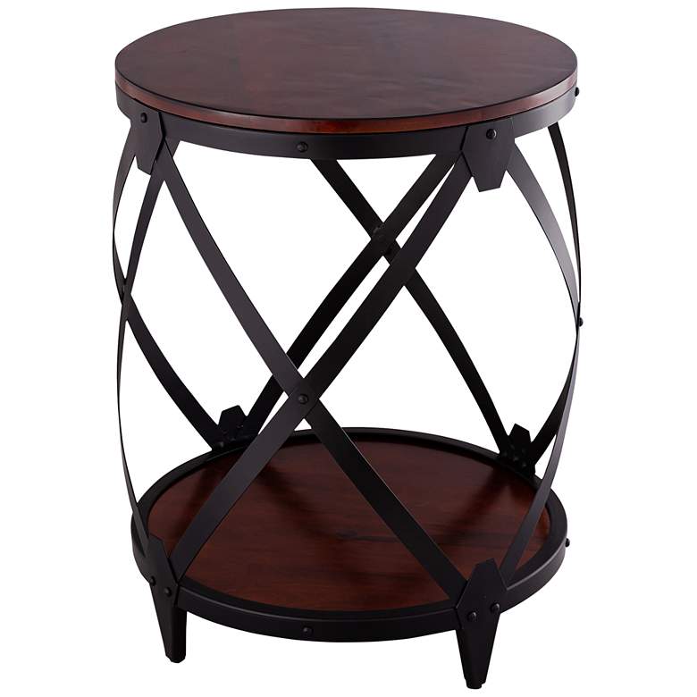 Image 3 Audra 20" Wide Chestnut and Black Drum End Table
