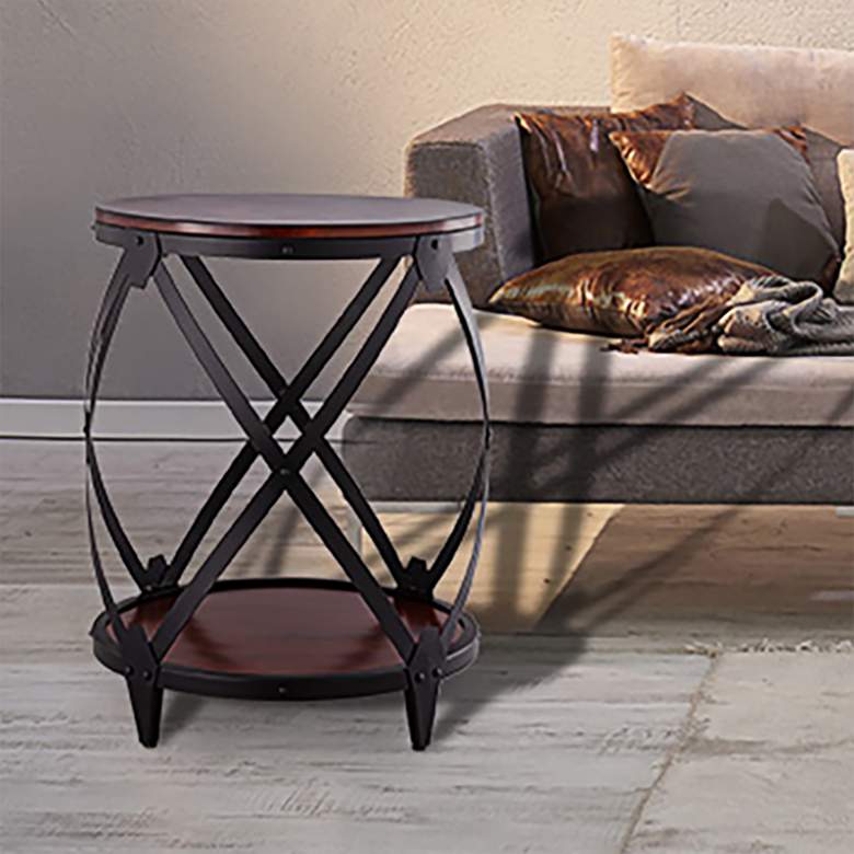 Image 2 Audra 20 inch Wide Chestnut and Black Drum End Table