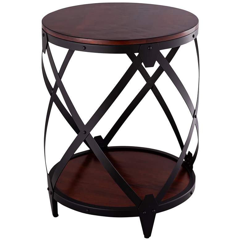 Image 6 Audra 20" Wide Chestnut and Black Drum End Table more views