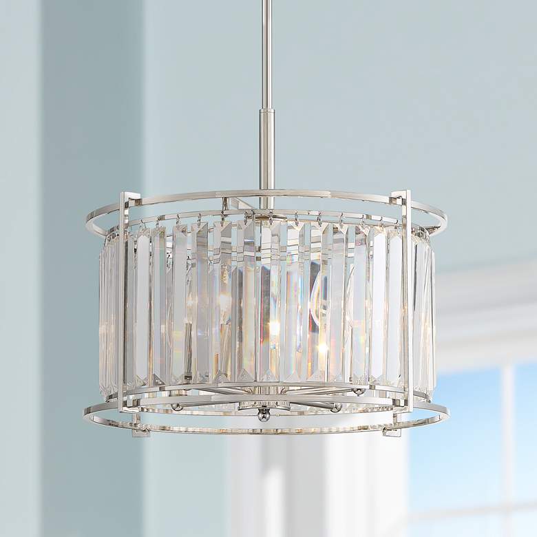 Audrey 18&quot; Wide Polished Nickel and Crystal Pendant Light
