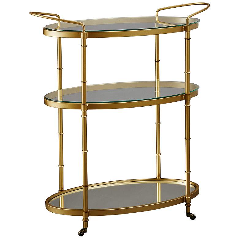 Image 1 Audrey 32 1/4 inch Wide Gold Metal Wheel Tea Cart or Bar Cart