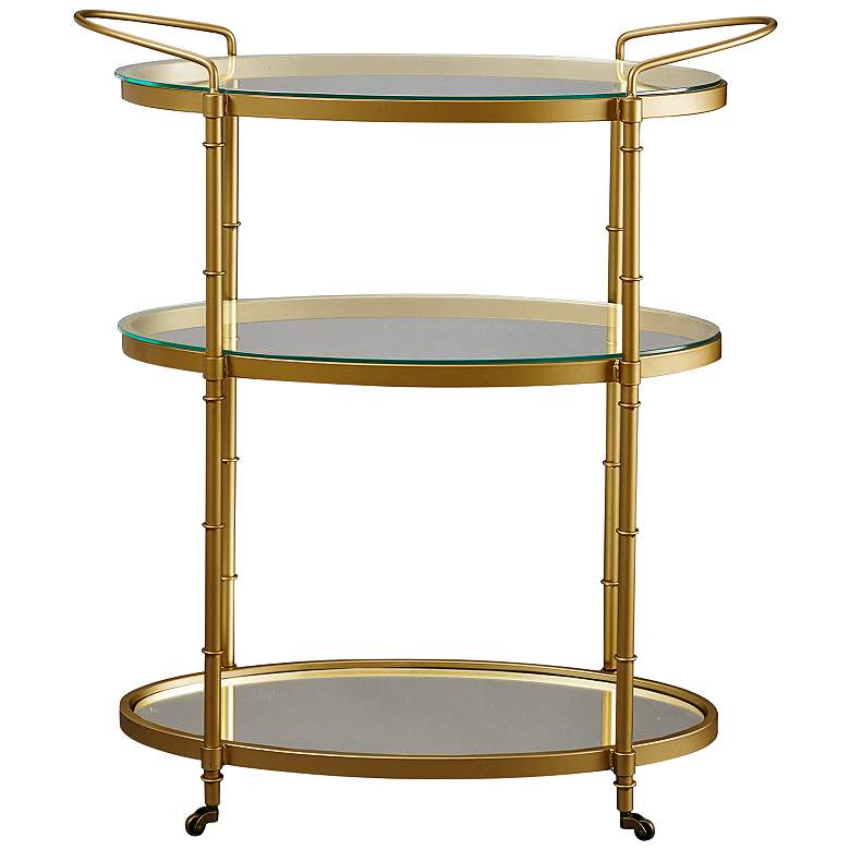 Image 3 Audrey 32 1/4" Wide Gold Metal Wheel Tea Cart or Bar Cart more views