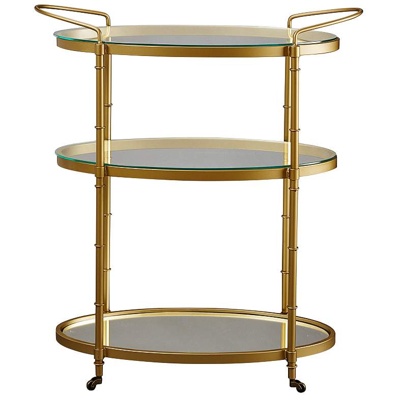 Image 3 Audrey 32 1/4 inch Wide Gold Metal Wheel Tea Cart or Bar Cart more views