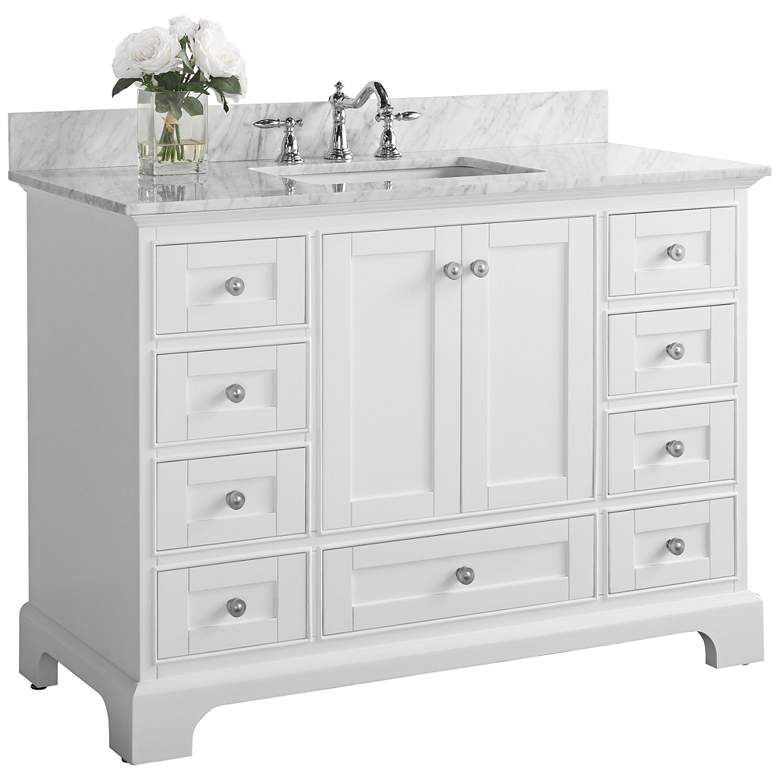 Image 1 Audrey 48 inchW Brushed Nickel White Marble Single Sink Vanity