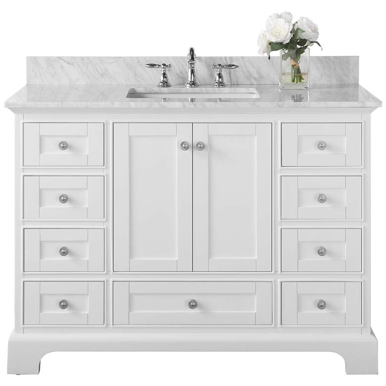 Image 2 Audrey 48 inchW Brushed Nickel White Marble Single Sink Vanity more views