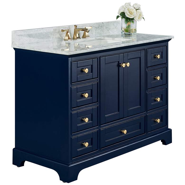 Audrey 48 inchW Heritage Blue White Marble Single Sink Vanity