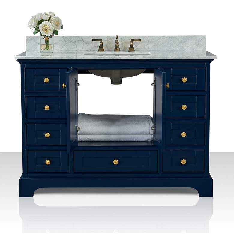 Image 2 Audrey 48 inchW Heritage Blue White Marble Single Sink Vanity more views