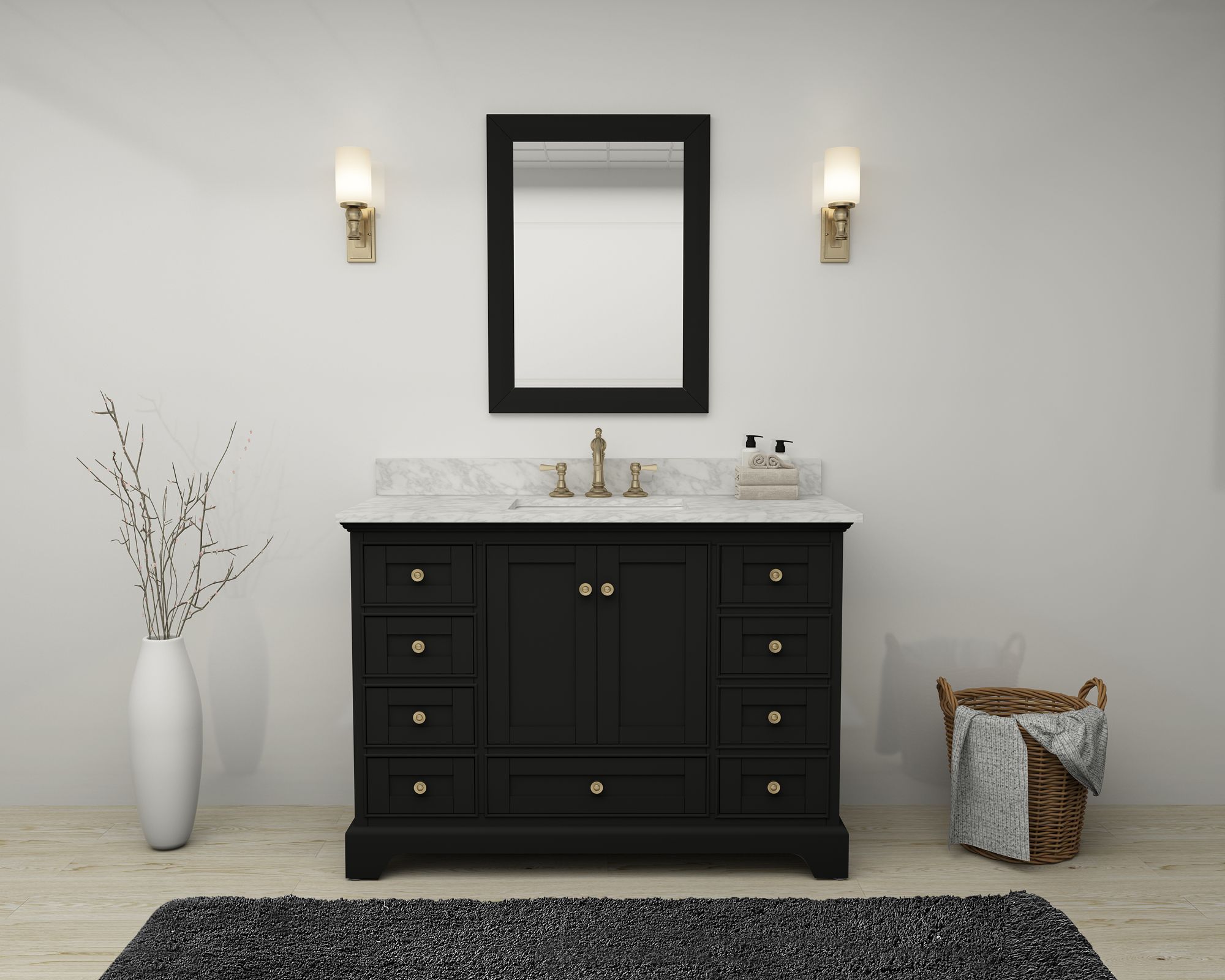 Audrey 48"W Onyx Black and White Marble Single Sink Vanity