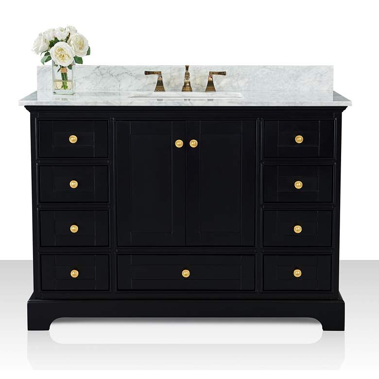 Image 7 Audrey 48 inchW Onyx Black and White Marble Single Sink Vanity more views