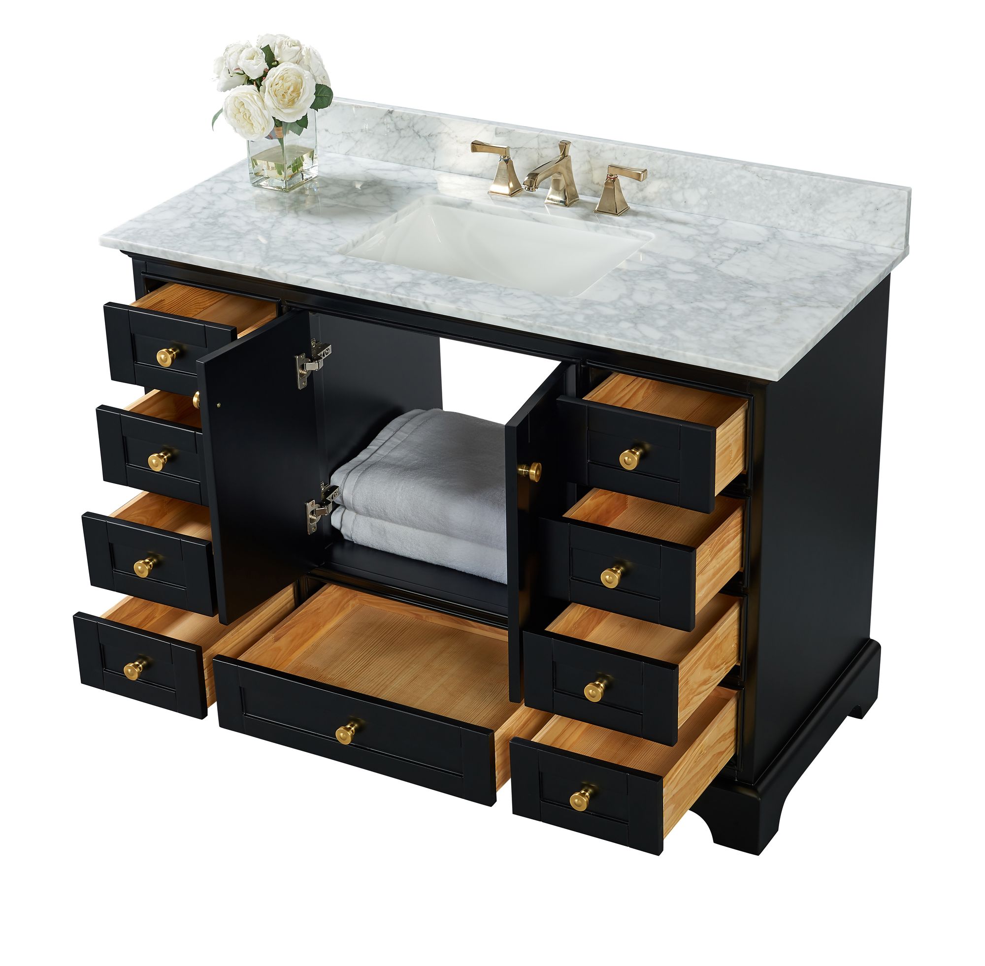 Audrey 48"W Onyx Black and White Marble Single Sink Vanity
