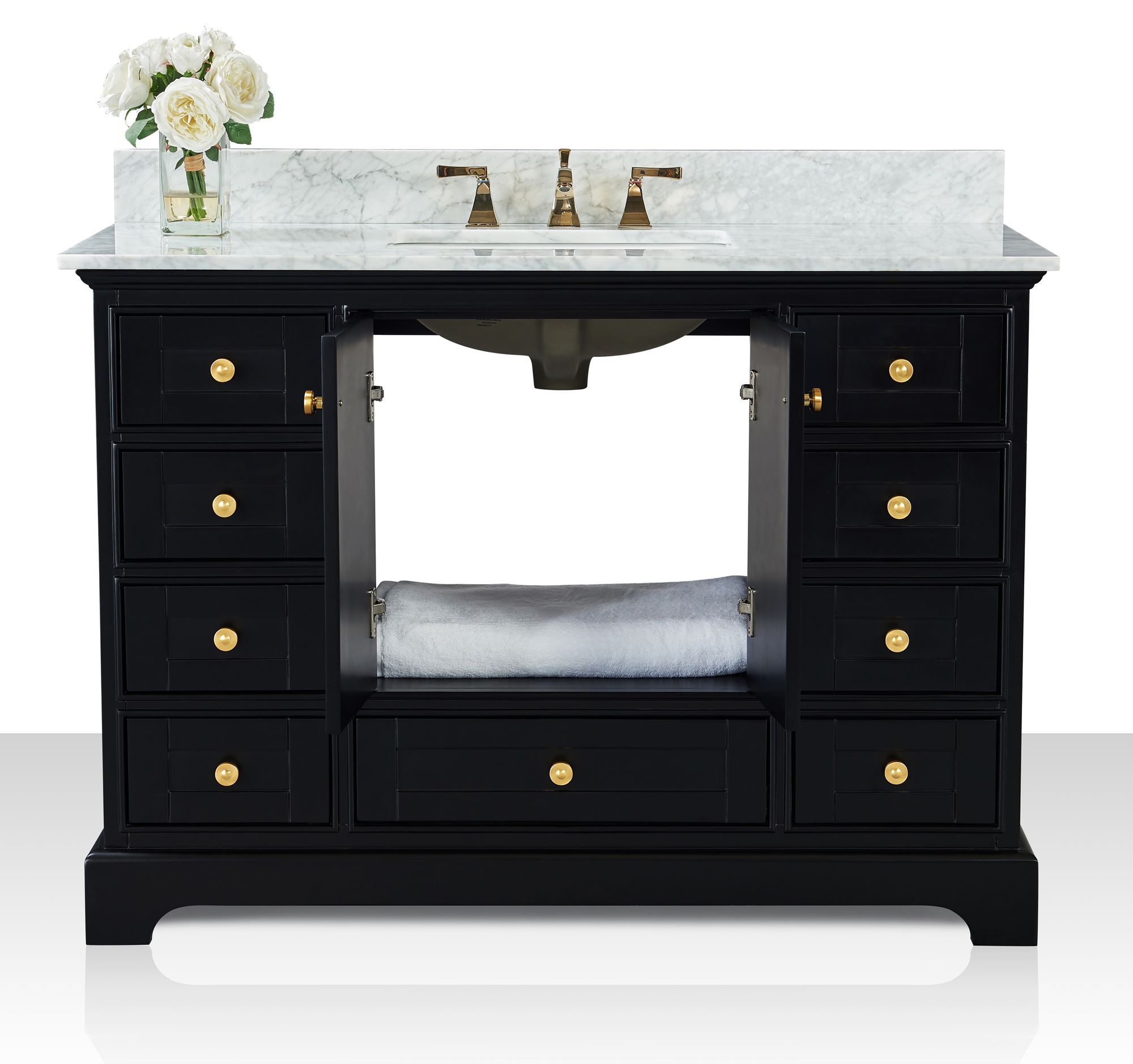 Audrey 48"W Onyx Black and White Marble Single Sink Vanity