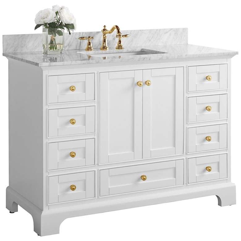 Image 1 Audrey 48 inchW White Marble Gold Hardware Single Sink Vanity