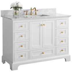 Audrey 48&quot;W White Marble Gold Hardware Single Sink Vanity