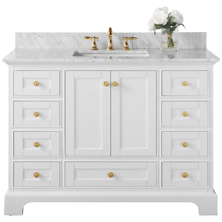 Image 3 Audrey 48 inchW White Marble Gold Hardware Single Sink Vanity more views