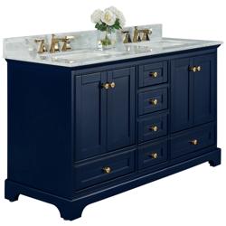 Audrey 60&quot;W Heritage Blue White Marble Double Sink Vanity