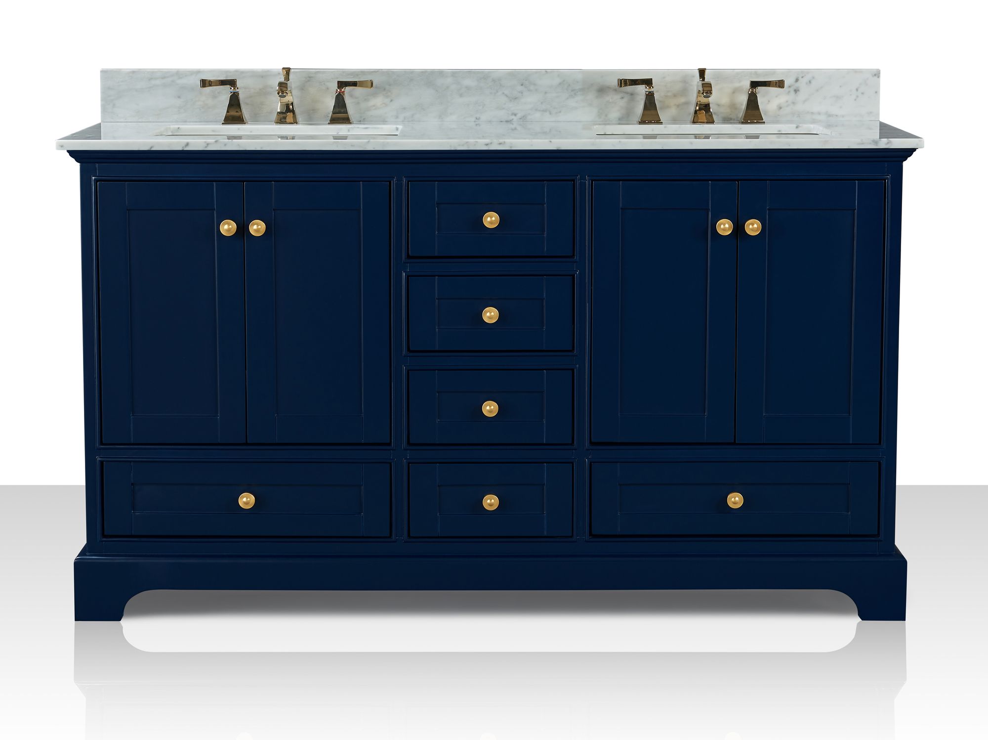 Image 2 Audrey 60"W Heritage Blue White Marble Double Sink Vanity more views