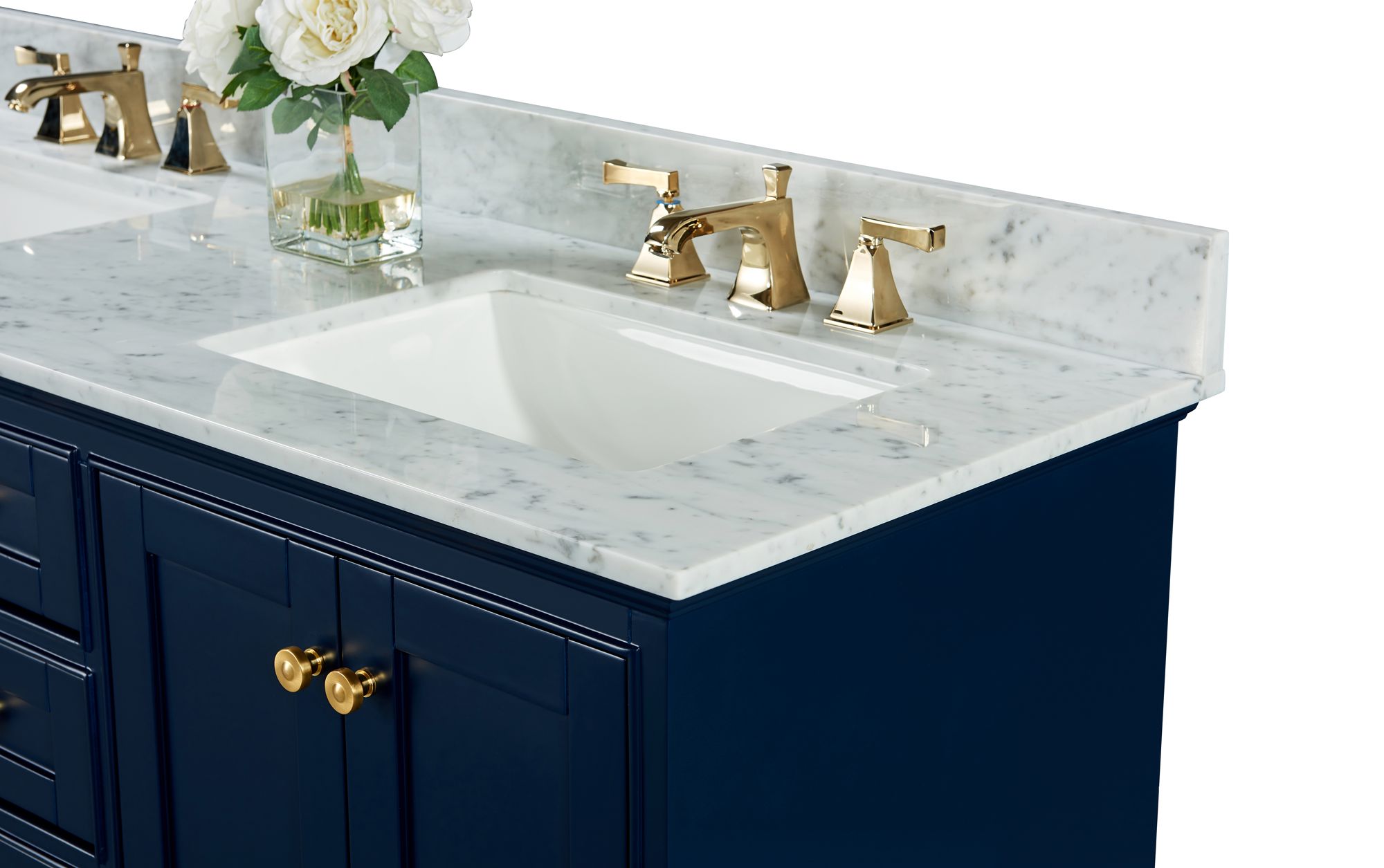 Audrey 60"W Heritage Blue White Marble Double Sink Vanity