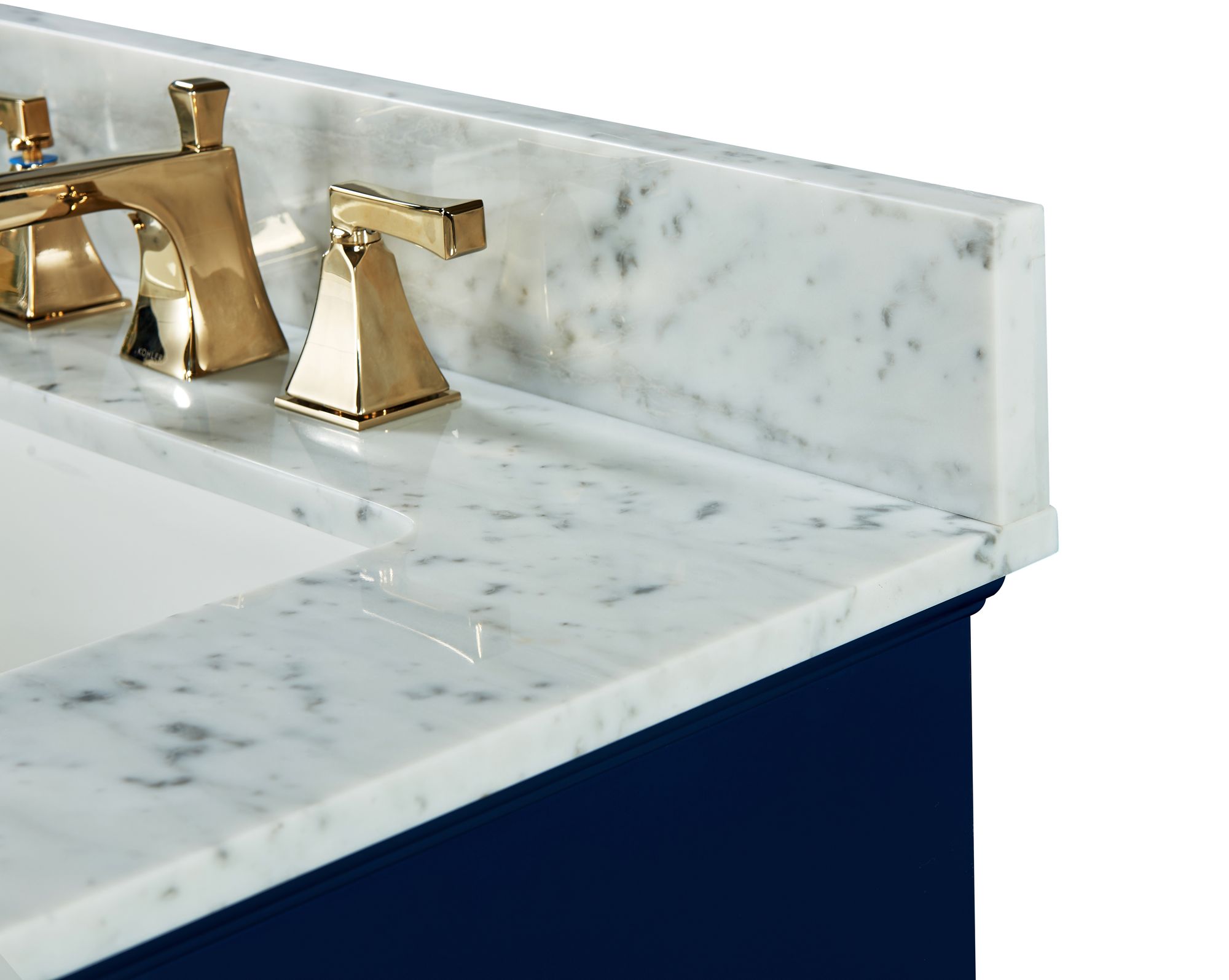 Image 4 Audrey 60"W Heritage Blue White Marble Double Sink Vanity more views
