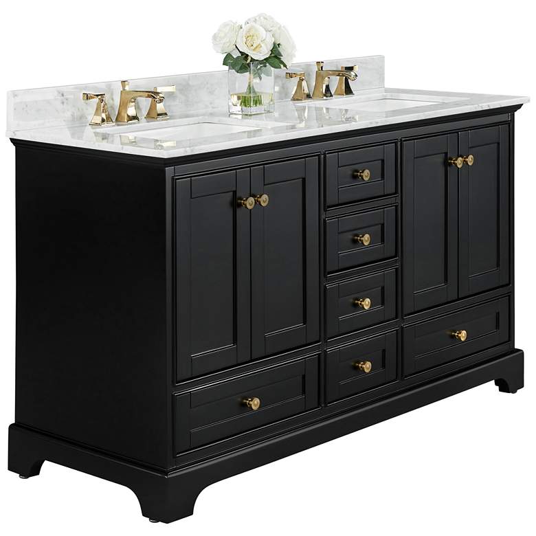 Audrey 60&quot;W Onyx Black and White Marble Double Sink Vanity