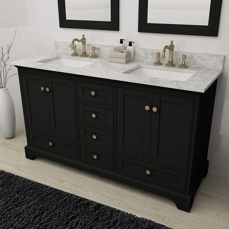 Audrey 60&quot;W Onyx Black and White Marble Double Sink Vanity