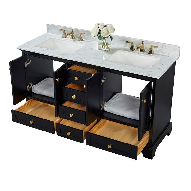 Image 3 Audrey 60 inchW Onyx Black and White Marble Double Sink Vanity more views