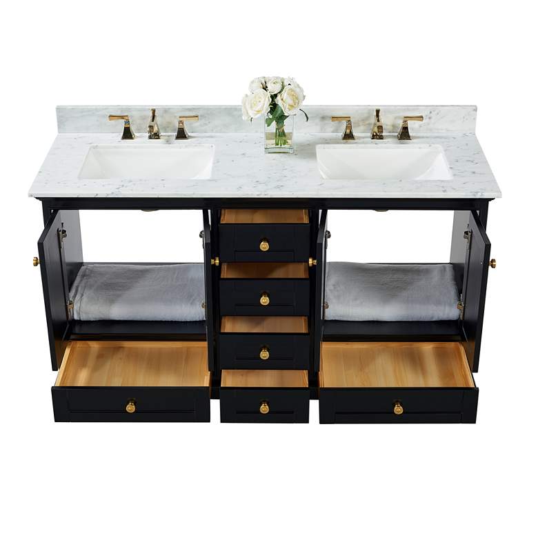 Image 4 Audrey 60"W Onyx Black and White Marble Double Sink Vanity more views