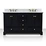 Audrey 60"W Onyx Black and White Marble Double Sink Vanity