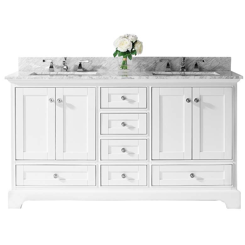 Image 1 Audrey 66"W White Double Sink Vanity Set with Carrara White Marble Top
