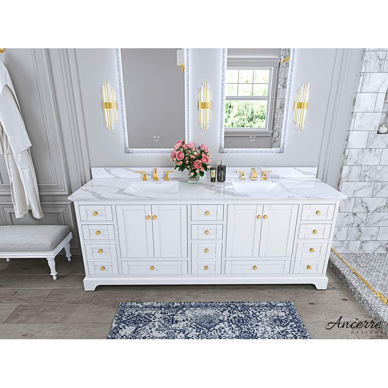 Image 2 Audrey 84" White Double Sink Vanity with Quartz Stone Top and Gold Har more views